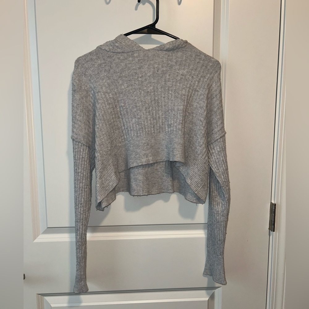 Aerie Light Gray Hooded Sweater